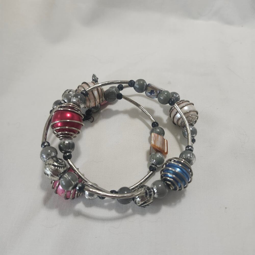 Multi-Color  Wire Wrap Coiled Beaded Bracelet LB